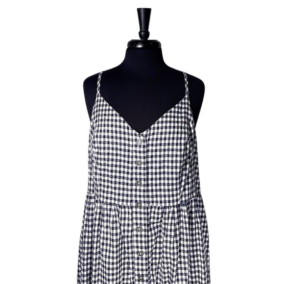 ModCloth Women’s 2X Navy Check Maxi Dress Cotton Button Front Sleeveless Casual - Picture 5 of 9